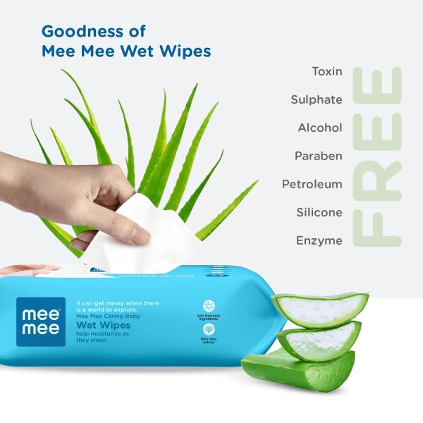 Mee Mee Caring Baby Wet Wipes with lid, 72 Pcs (Aloe Vera, Pack of 3) - Image 2